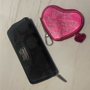 Two Coach wallets coin purse pink heart black